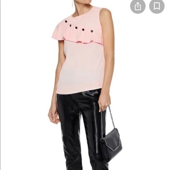 Maje Lorena Asymmetric Ruffle Crepe Top Peach M - Picture 2 of 15